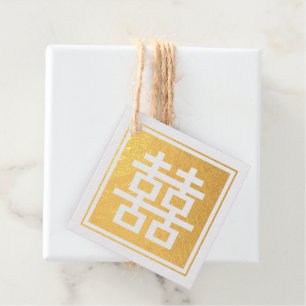Classic Square Double Happiness Chinese Wedding Favour Tags