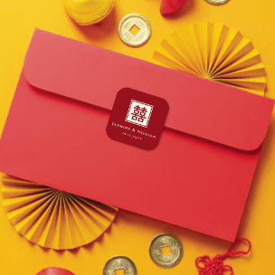 Classic Square Double Happiness Chinese Wedding Sticker