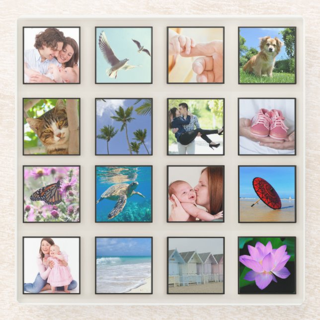 Classic Square Frame Photo Collage Glass Coaster (Front)