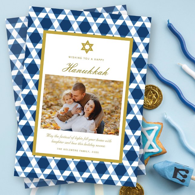 Classic Star Of David Pattern Frame Hanukkah Photo Holiday Card (Creator Uploaded)