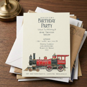 Classic Steam Locomotive Birthday Invitation