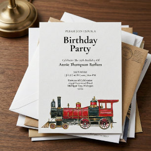 Classic Steam Locomotive Birthday Party Invite