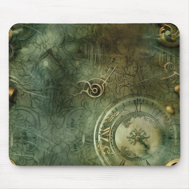 Classic Steampunk Clockwork Emerald Green Mouse Pad (Front)