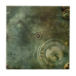 Classic Steampunk Clockwork Emerald Green Tile