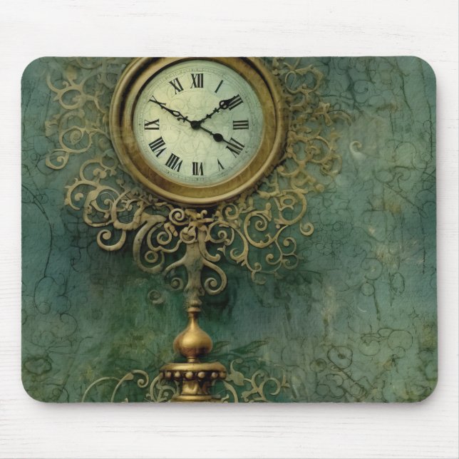 Classic Steampunk Clockwork with Emerald Rustic Mouse Pad (Front)