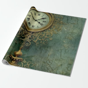 Classic Steampunk Clockwork with Emerald Rustic Wrapping Paper