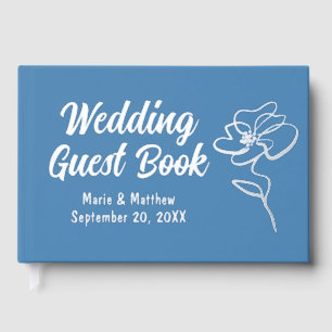 Classic Steel Blue Floral Sketch Foil Guestbook
