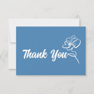Classic Steel Blue Floral Sketch Thank You Card