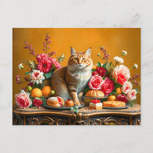 Classic Still Life with Cat and Nature's Bounty Postcard