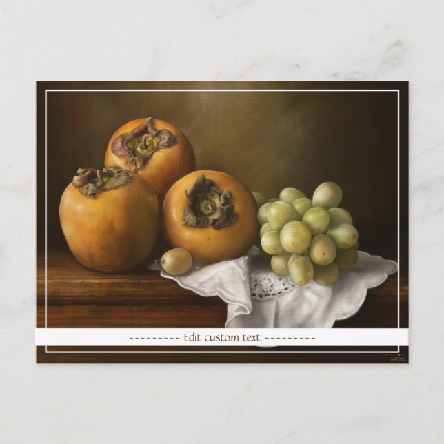 Classic still life with persimmons and grape art postcard (Front)