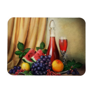 Classic still life with wine and fruits painting magnet