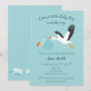 Classic Stork Baby boy Shower Invitation