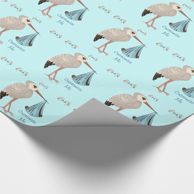 Classic Stork (Blue) 2 (Baby Shower) Wrapping Paper (Corner)