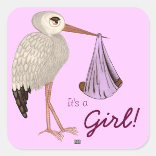 Classic Stork (Pink) 2 (Baby Shower) Square Sticker