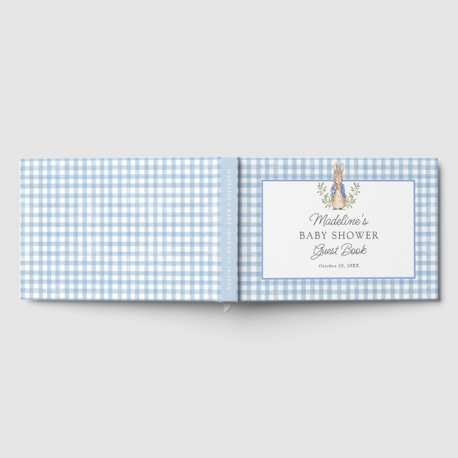 Classic Storybook Rabbit Blue Gingham Baby Shower Guest Book (Full)