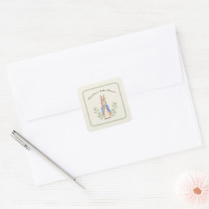 Classic Storybook Rabbit Sage Vintage Baby Shower Square Sticker