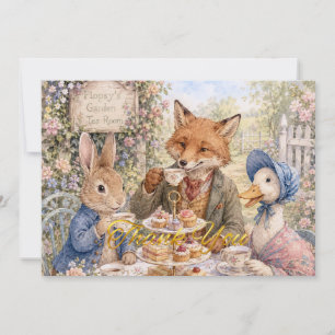 Classic Storybook Tea Gathering Rabbit Fox Duck Thank You Card
