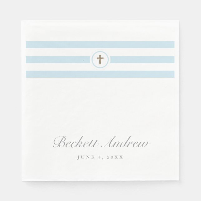 Classic stripe faux foil cross baptism napkin (Front)