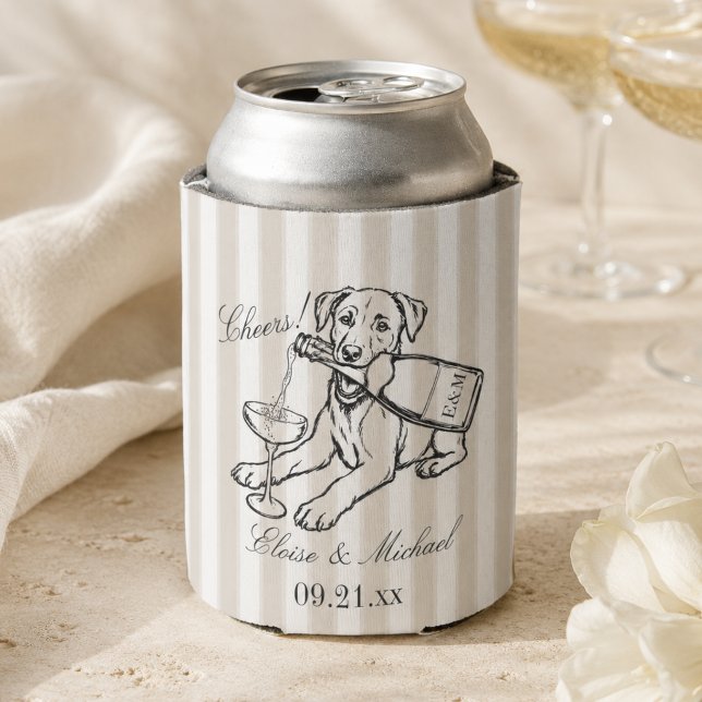 Classic Stripe Sketch Labrador Retriever Wedding Can Cooler (Classic Stripe Sketch Labrador Retriever Wedding Can Cooler)