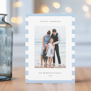 Classic Stripe Vertical Photo Hanukkah Holiday Card