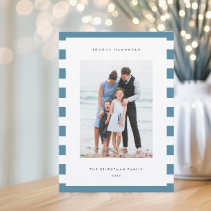 Classic Stripe Vertical Photo Hanukkah Holiday Card