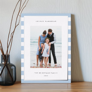 Classic Stripe Vertical Photo Hanukkah Silver