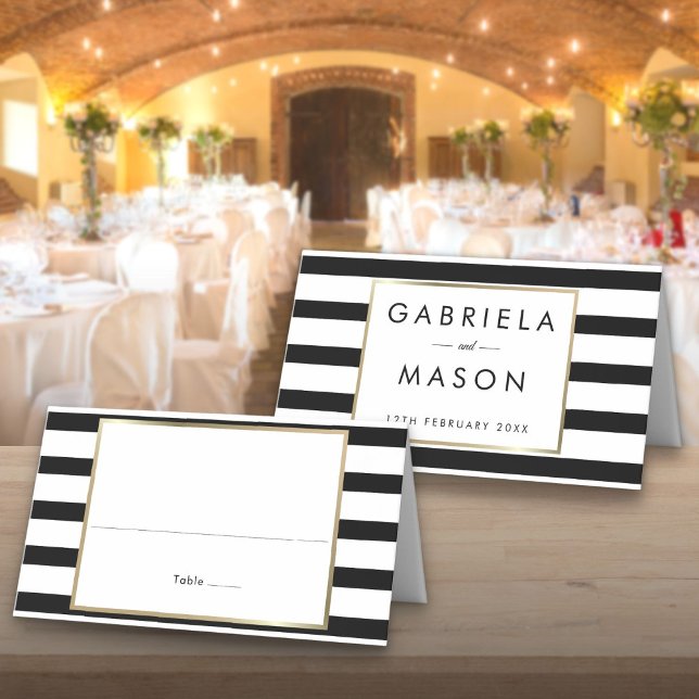 Classic Stripe Wedding | Faux Gold Foil Place Card (Classic Stripe Wedding | Faux Gold Foil Place Card)