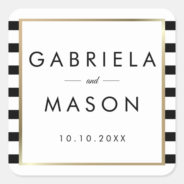 Classic Stripe Wedding  | Faux Gold Foil Square Sticker (Front)