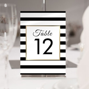 Classic Stripe Wedding Faux Gold Foil Table Number