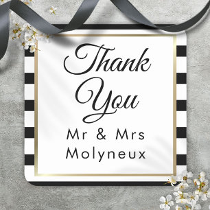 Classic Stripe Wedding Faux Gold Foil Thank You Square Sticker