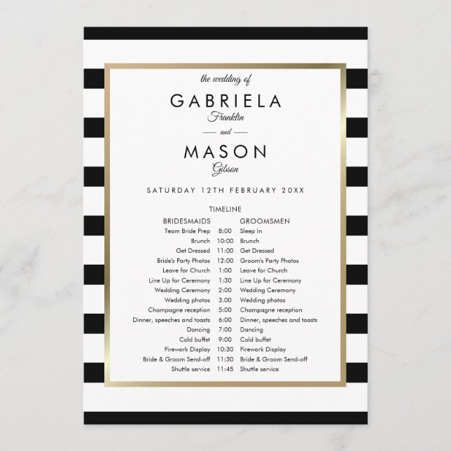 Classic Stripe Wedding Schedule Timeline Programme (Front)