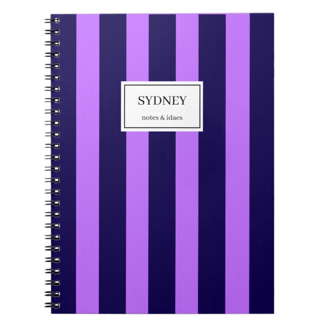 Classic Striped Notebook Custom Name Journal  (Front)