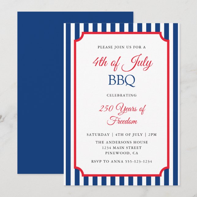 Classic Stripes 4th of July BBQ Party Invitation (Front/Back)