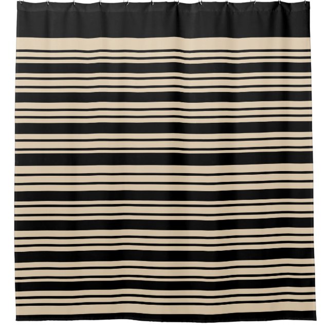 Classic Stripes Black and Taupe Shower Curtain (Front)