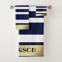 Classic Stripes Blue, White, Gold  Personalized