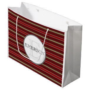Classic Stripes Burgundy Red Tan White Custom Large Gift Bag