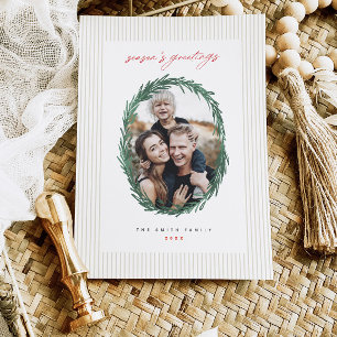 Classic Stripes Christmas Holiday Wreath Flat Card