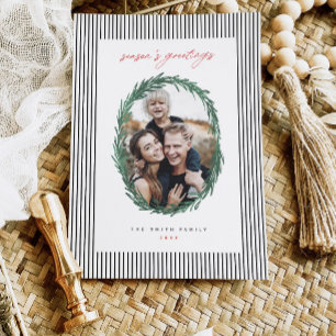 Classic Stripes Christmas Holiday Wreath Flat Card