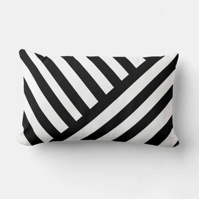 Classic Stripes Diagonal Black on White . Lumbar Cushion (Front)