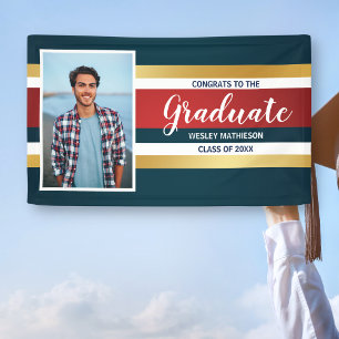 Classic Stripes Graduate Photo Graduation Party Banner