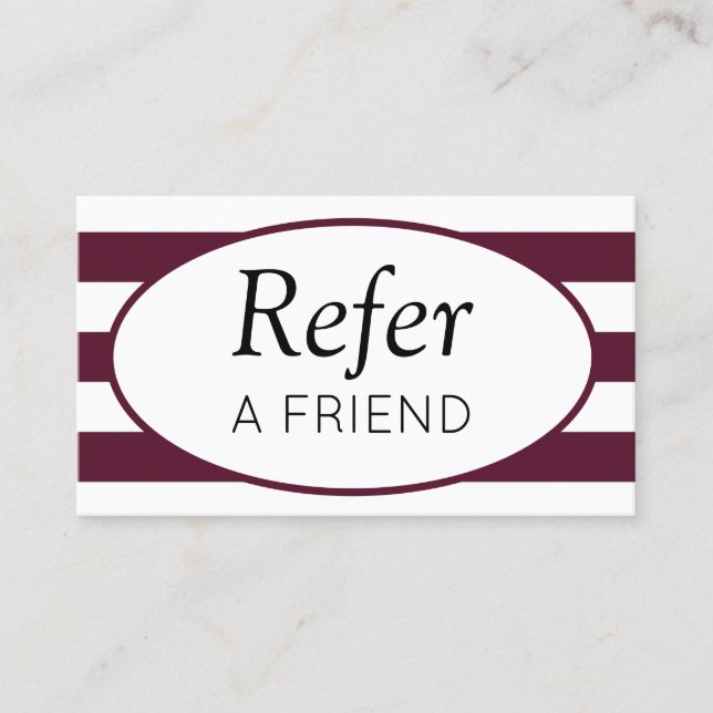 Classic Stripes Maroon Refer a Friend Referral Card (Front)