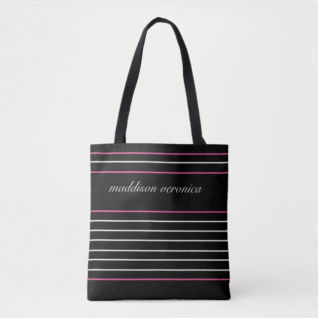 Classic Stripes Monogrammed Tote Bag (Front)
