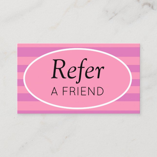 Classic Stripes Pink and Purple Refer a Friend Referral Card (Front)