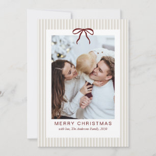 Classic Stripes Red Bow Frame Christmas Photo  Holiday Card