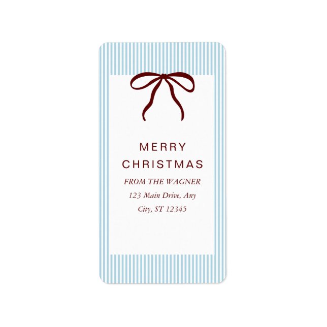 Classic Stripes Red Bow Merry Christmas Label (Front)