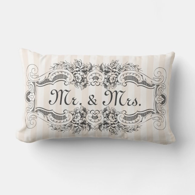 Classic Stripes Victorian Style Frame Mr. & Mrs. Lumbar Cushion (Front)