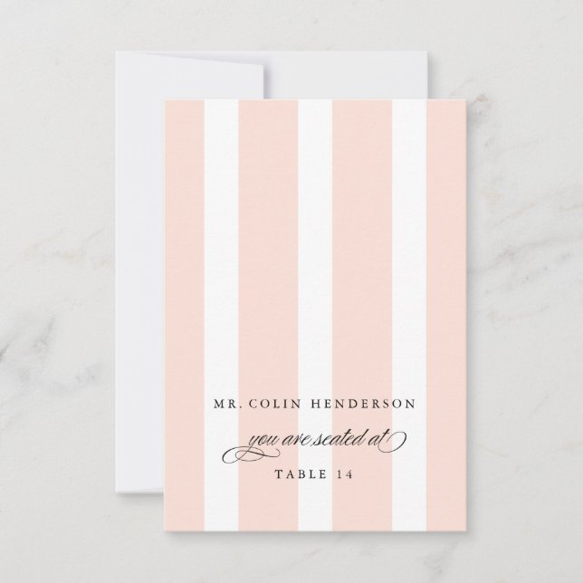 Classic Stripes Wedding Place Card in Pale Pink (Front)