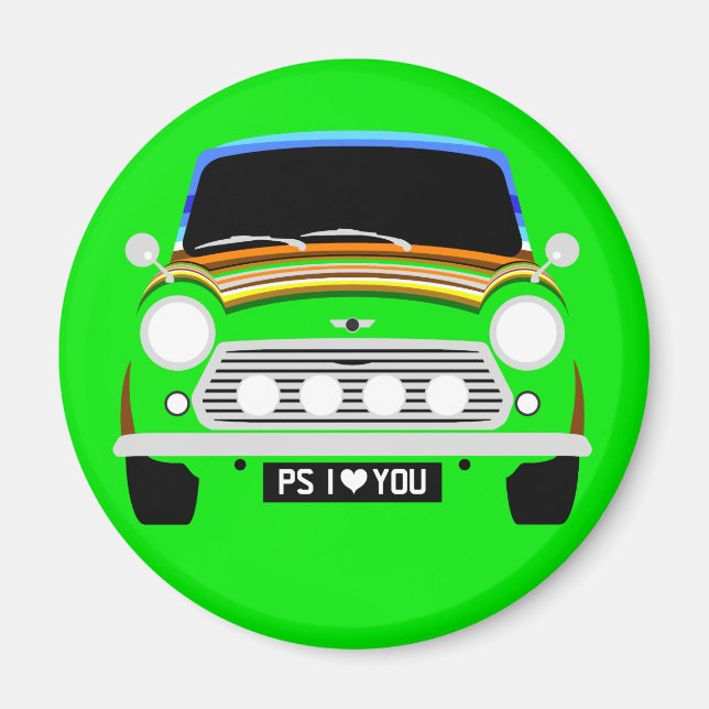 Classic Stripey Austin Mini Cooper car Magnet (Front)