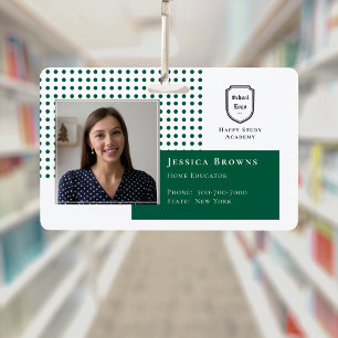 Classic Student ID Dark Green School Logo Photo ID Badge