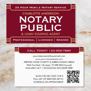Classic Style Mobile Notary Public ID Burgundy Business Card